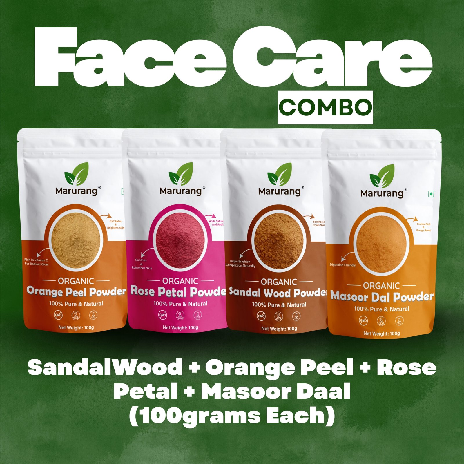 Sandalwood + Masoor dal + Rose + Orange Peel Powder Combo